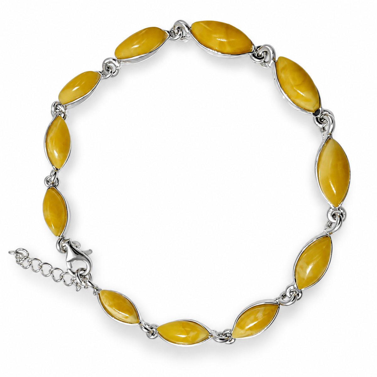 Genuine Baltic Amber & Sterling Silver Marquise Link Bracelet