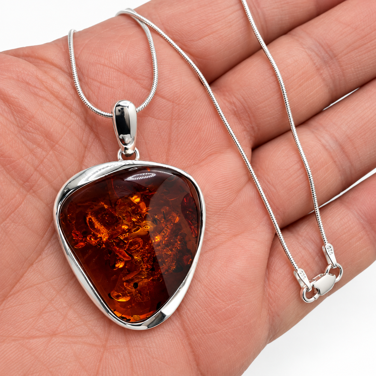 Genuine Baltic Amber & Sterling Silver Modern Pendant