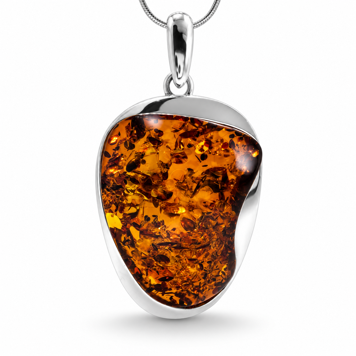 Genuine Baltic Amber & Sterling Silver Modern Pendant