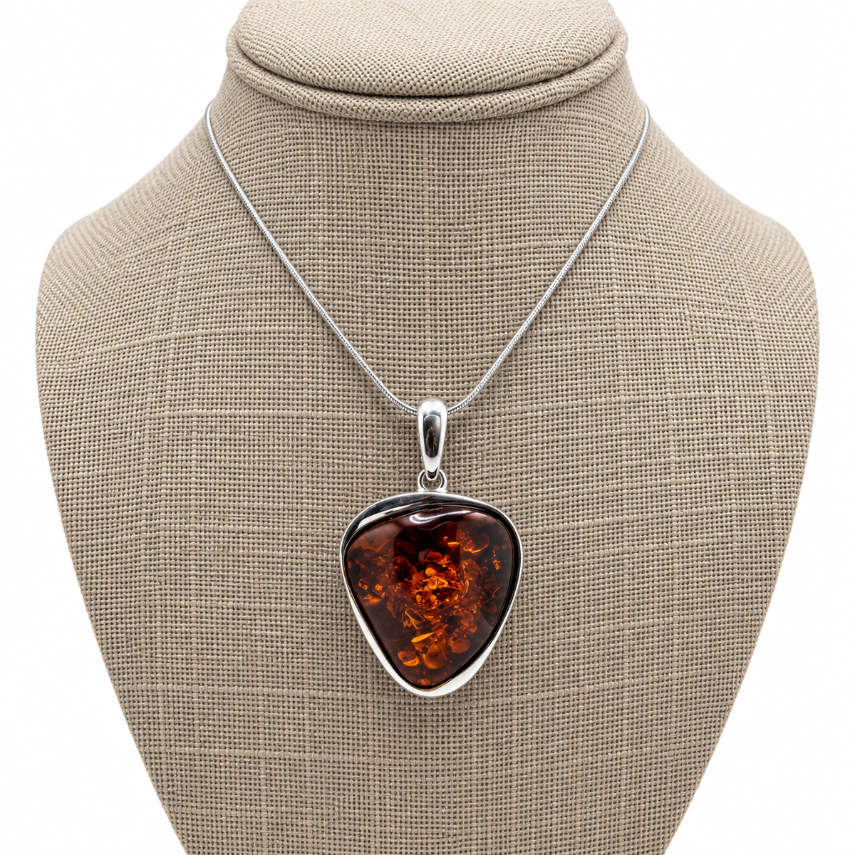 Genuine Baltic Amber & Sterling Silver Modern Pendant