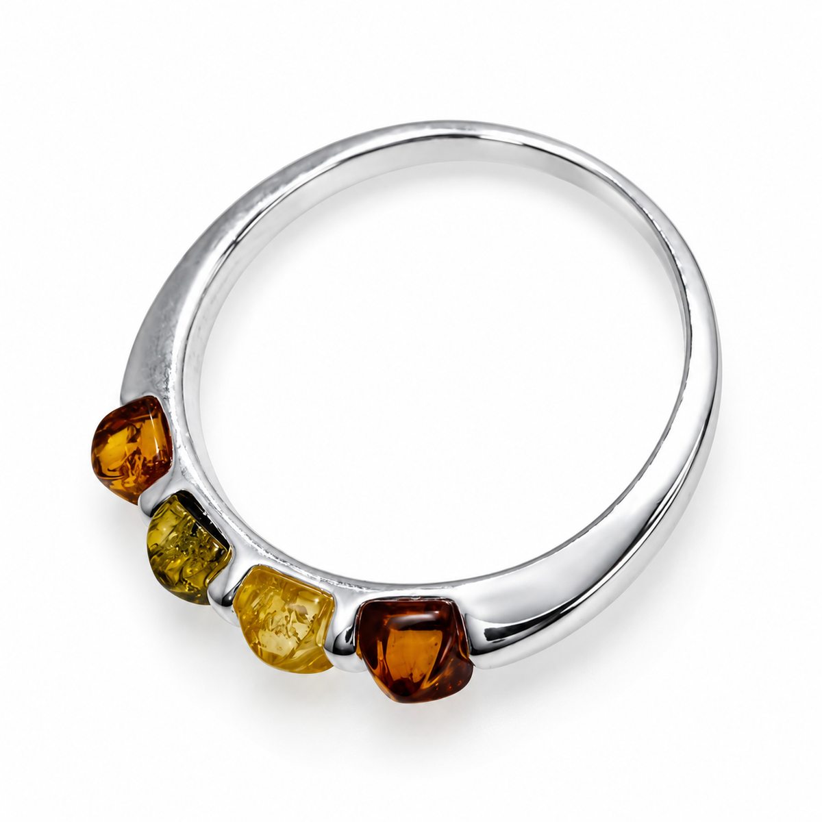 Genuine Baltic Amber & Sterling Silver Multicolor Band Ring