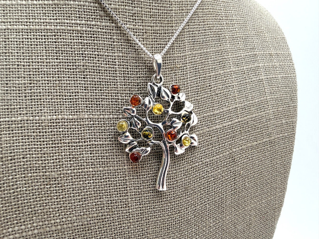 Genuine Baltic Amber & Sterling Silver Tree of Life Pendant