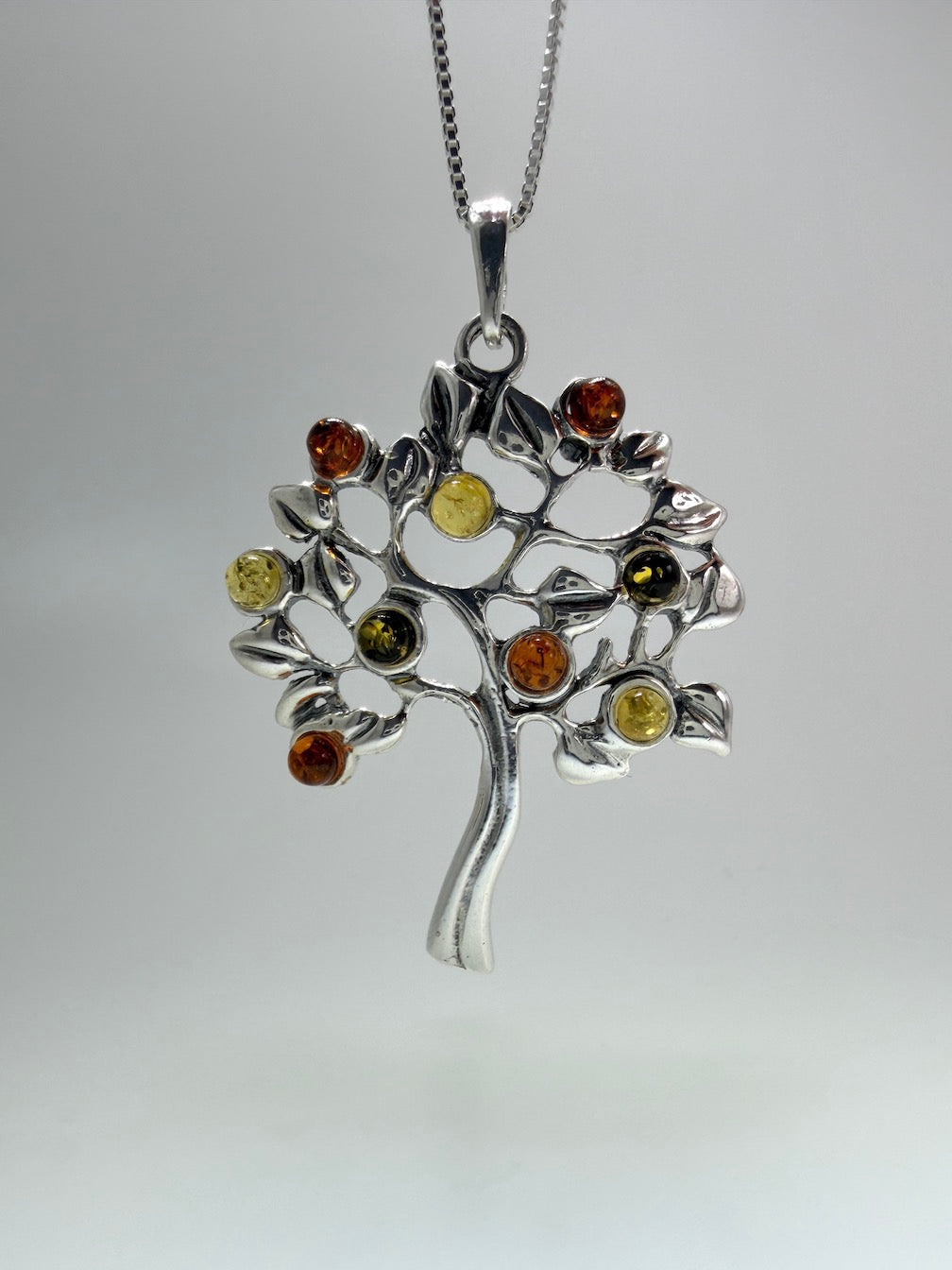 Genuine Baltic Amber & Sterling Silver Tree of Life Pendant