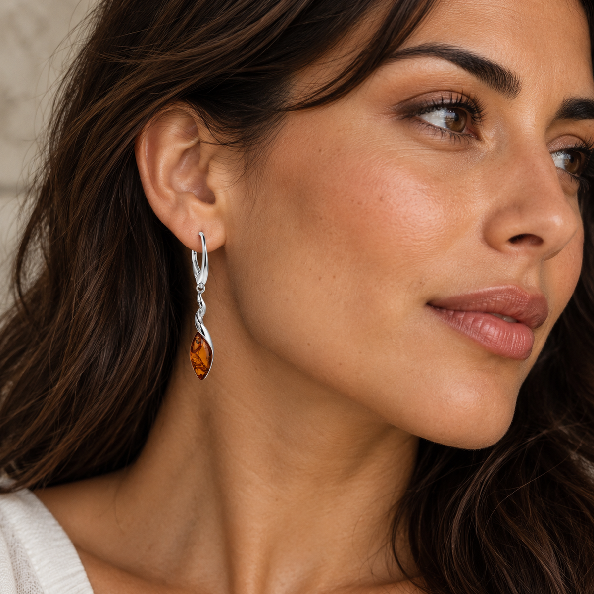 Genuine Baltic Amber & Sterling Silver Twist Drop Earrings