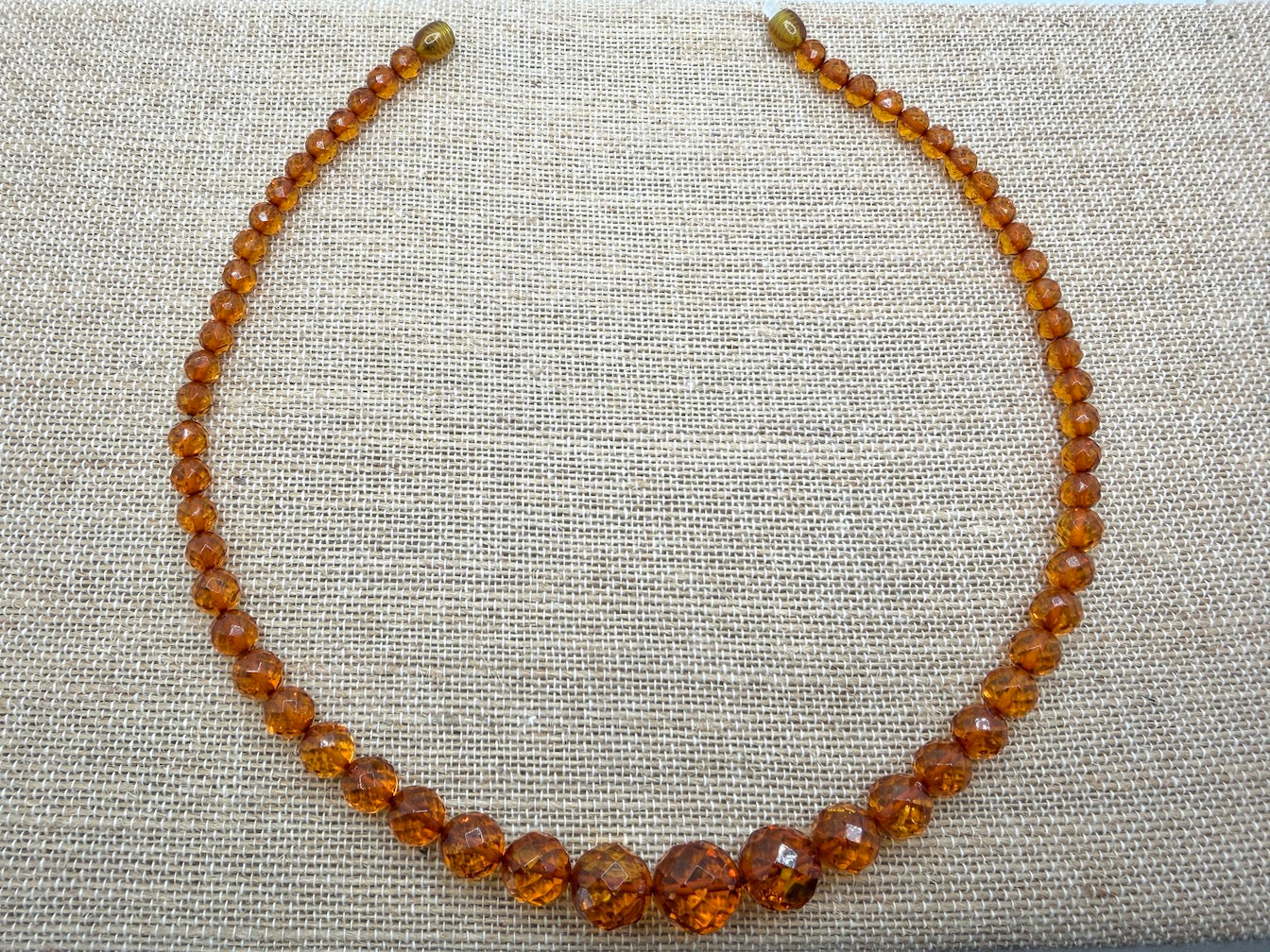 Genuine Cognac Baltic Amber Beaded Necklace – Faceted Graduated Amber Balls