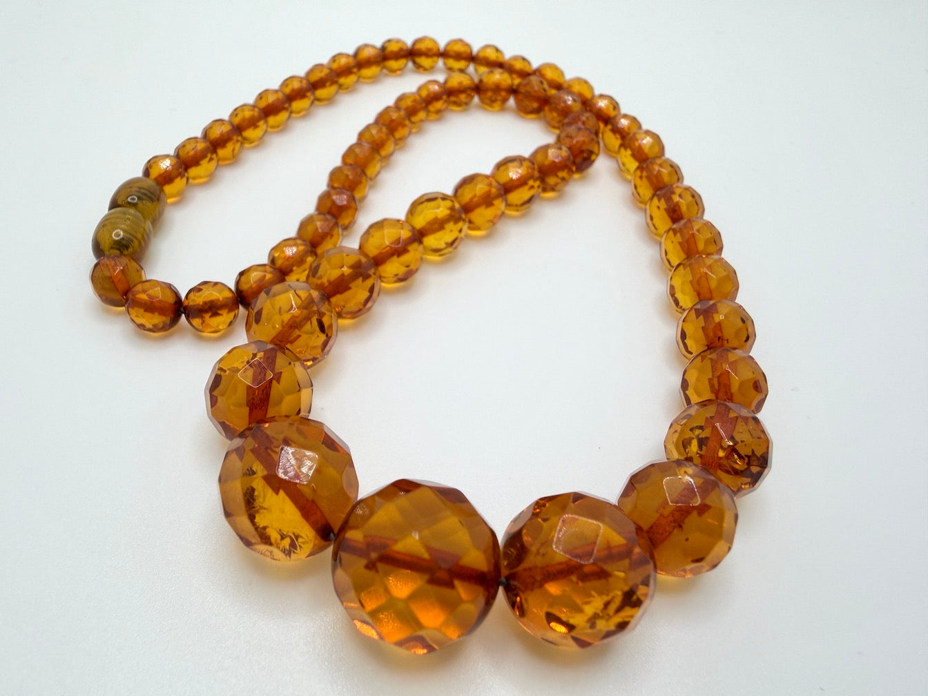 Genuine Cognac Baltic Amber Beaded Necklace – Faceted Graduated Amber Balls