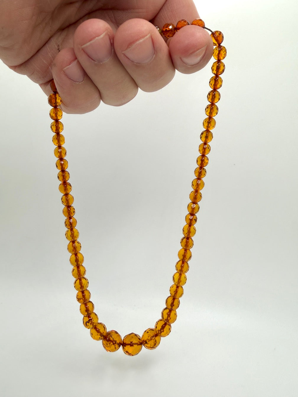 Genuine Cognac Baltic Amber Beaded Necklace – Faceted Graduated Amber Balls