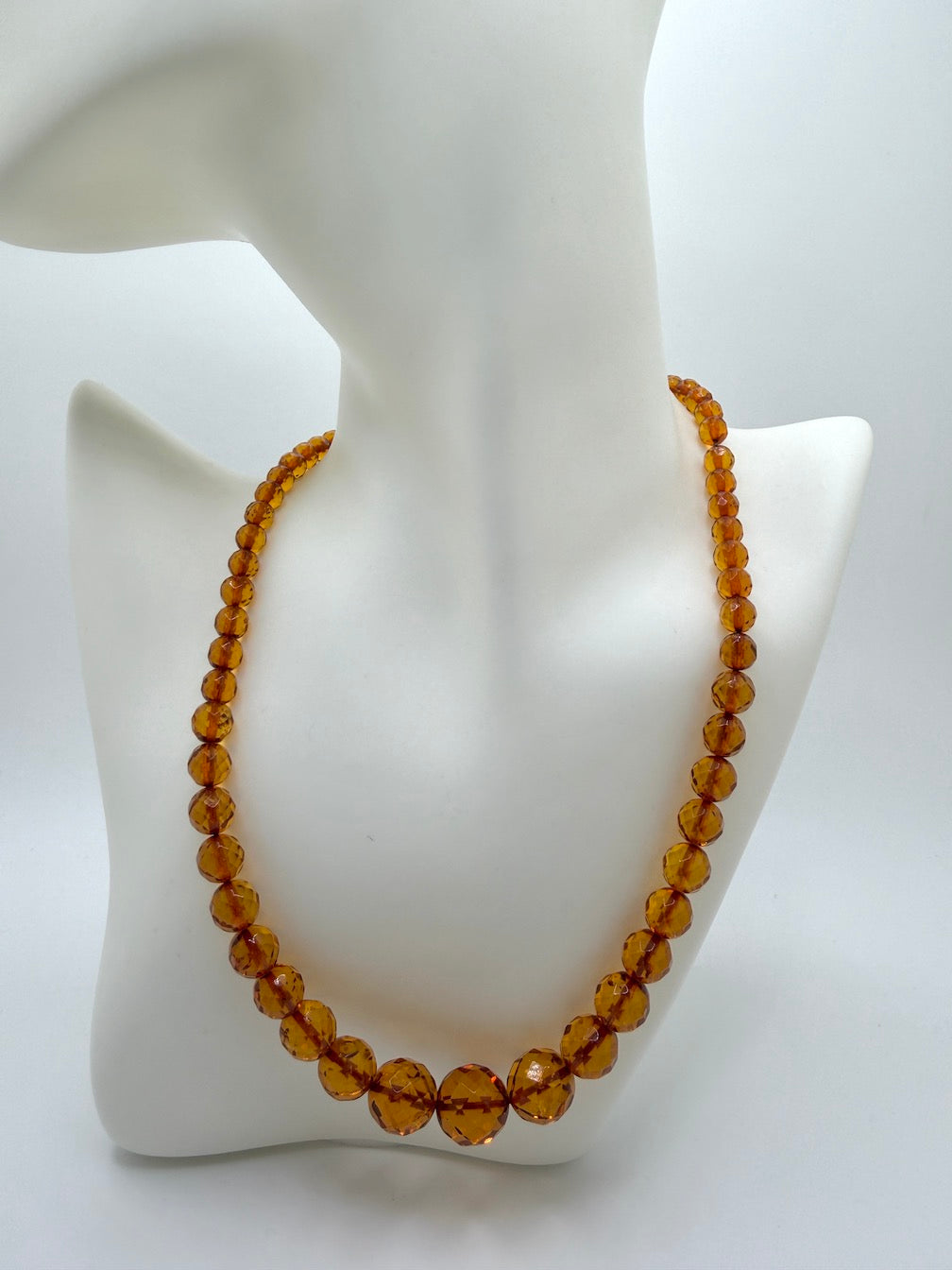 Genuine Cognac Baltic Amber Beaded Necklace – Faceted Graduated Amber Balls