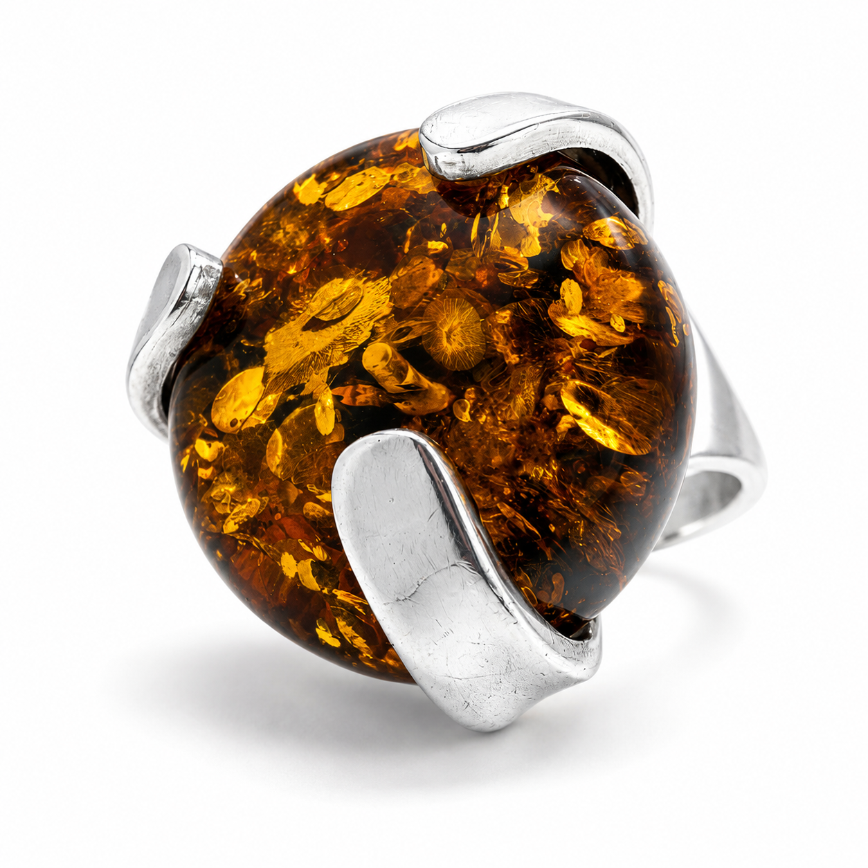 Genuine Green Baltic Amber Sterling Silver Ring