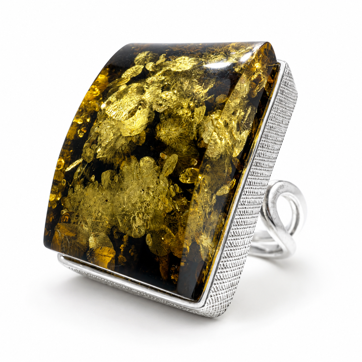 Genuine Green Baltic Amber Sterling Silver Ring