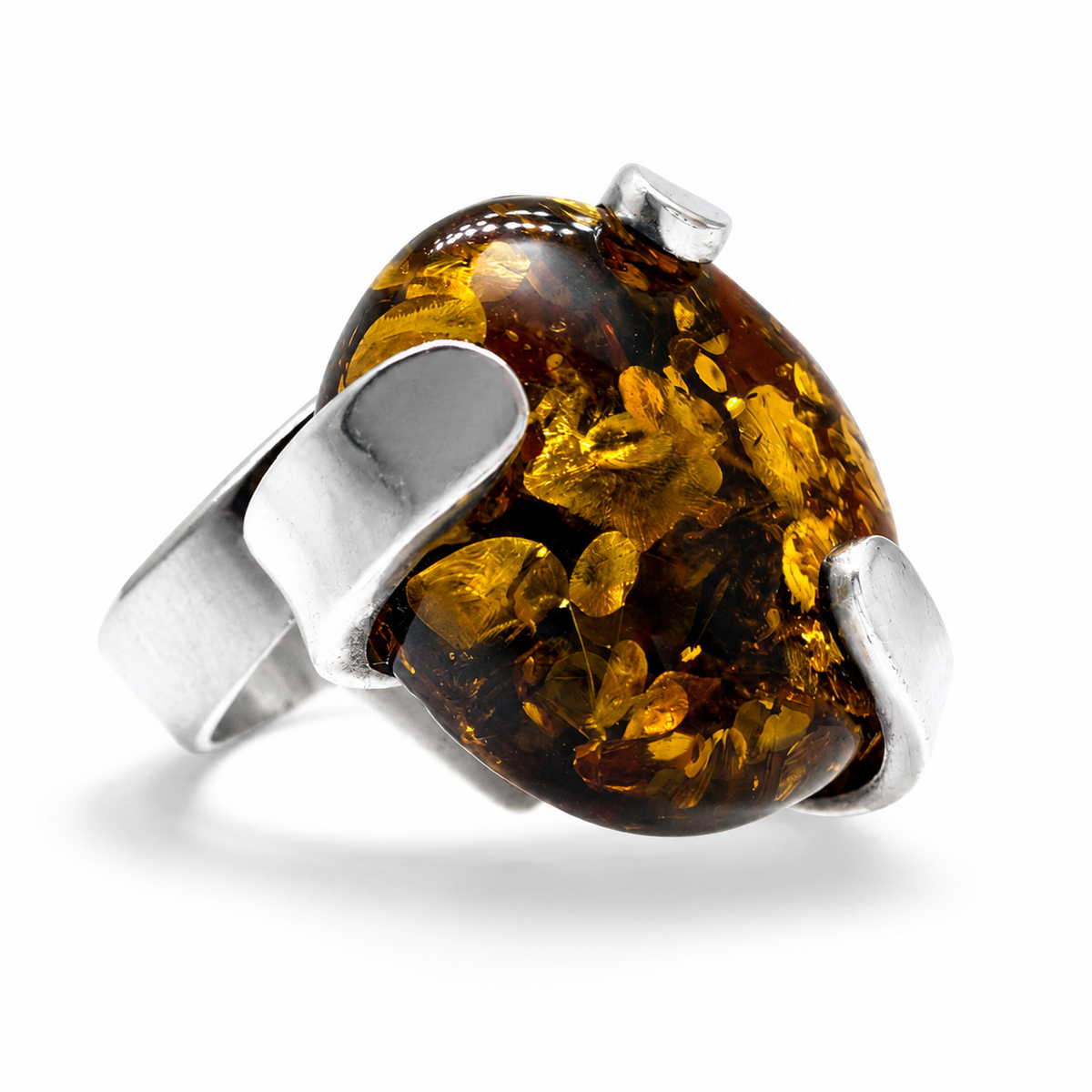Genuine Green Baltic Amber Sterling Silver Ring