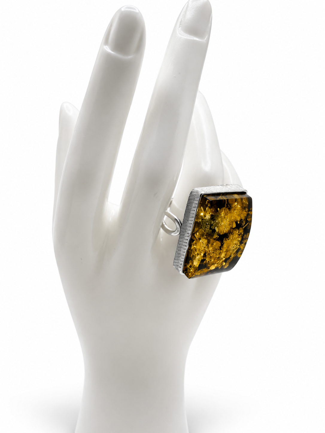 Genuine Green Baltic Amber Sterling Silver Ring