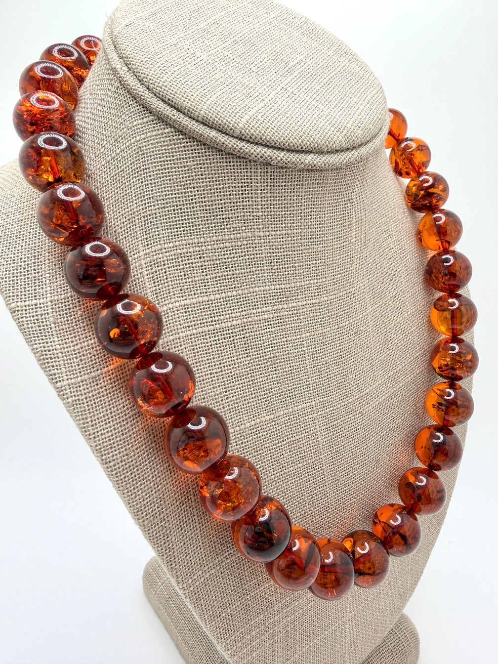 Genuine Honey Baltic Amber Beaded Necklace – Large Round Amber Balls – Museum Quality Showpiece