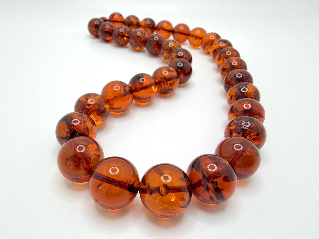 Genuine Honey Baltic Amber Beaded Necklace – Large Round Amber Balls – Museum Quality Showpiece