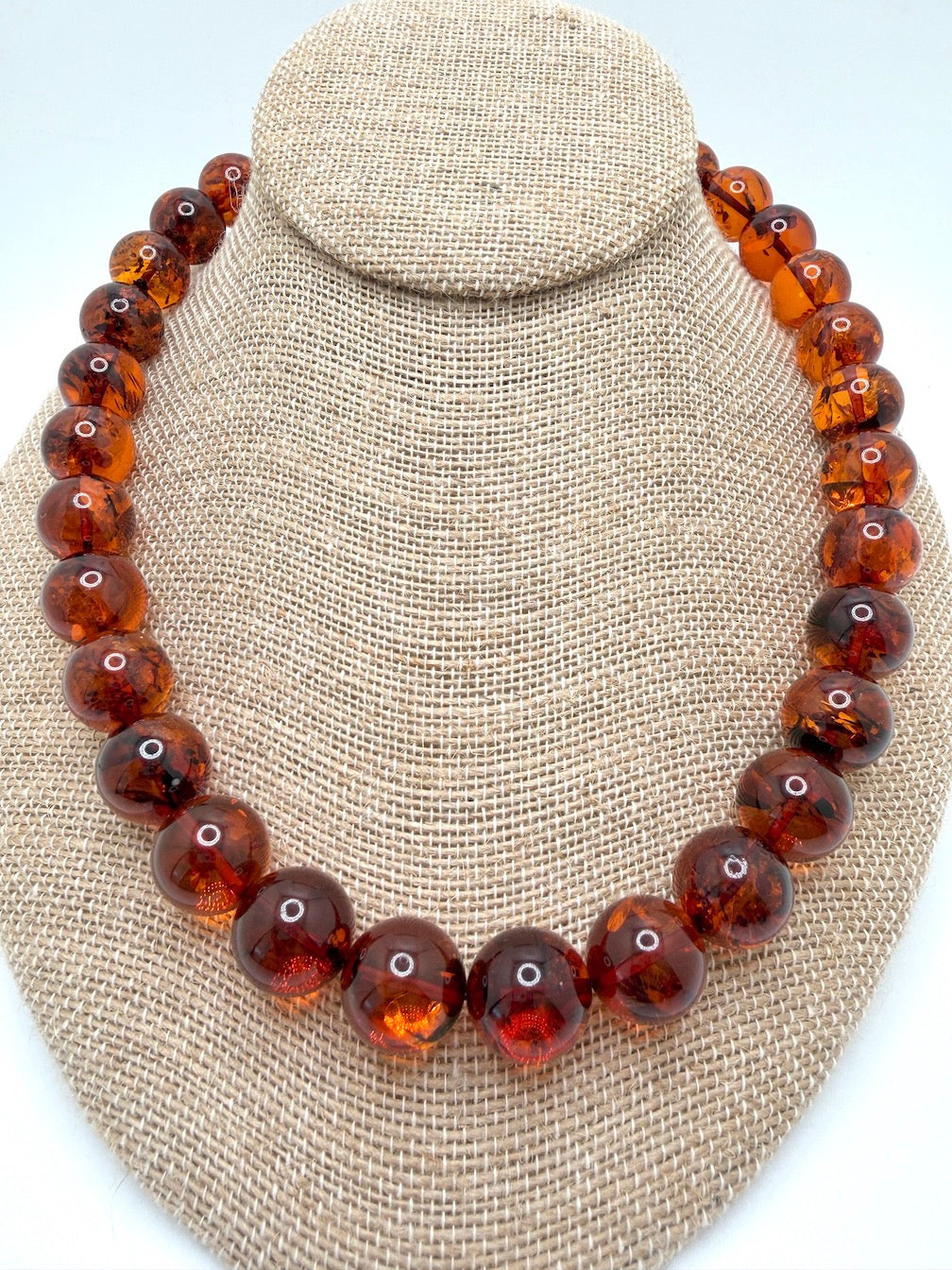 Genuine Honey Baltic Amber Beaded Necklace – Large Round Amber Balls – Museum Quality Showpiece