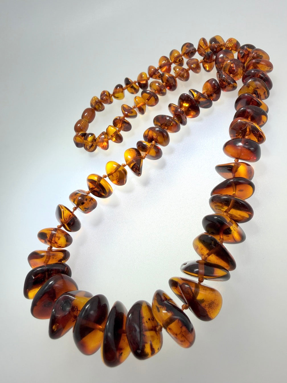 Genuine Honey Cognac Baltic Amber Graduated Bead Necklace