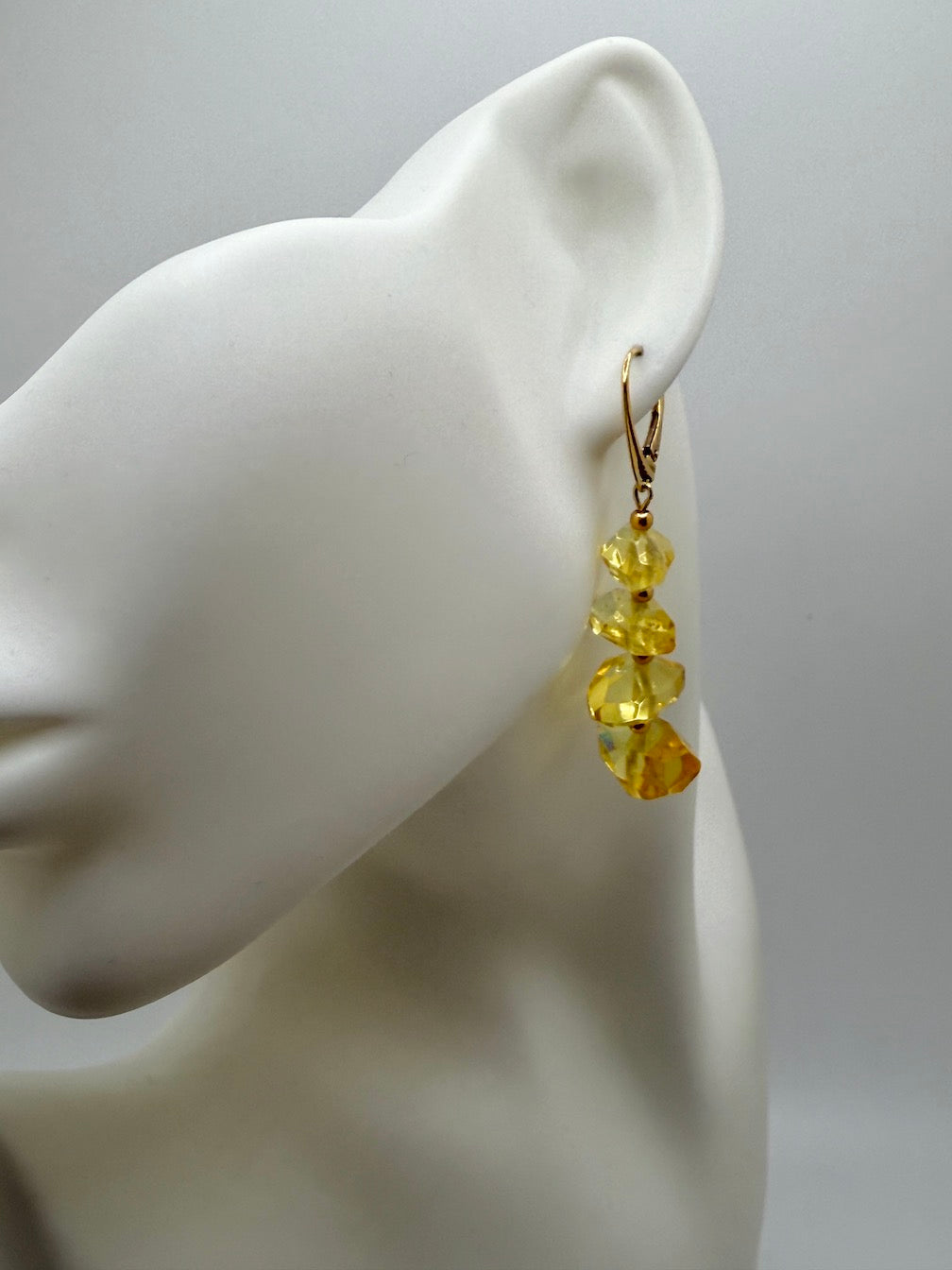 Genuine Lemon Baltic Amber Drop Earrings – Gold Plated Sterling Silver Lever Back