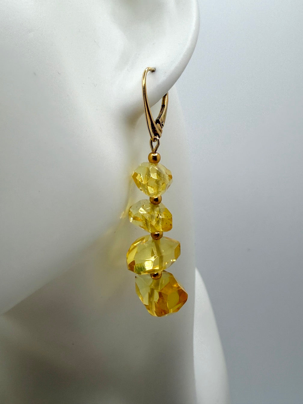 Genuine Lemon Baltic Amber Drop Earrings – Gold Plated Sterling Silver Lever Back