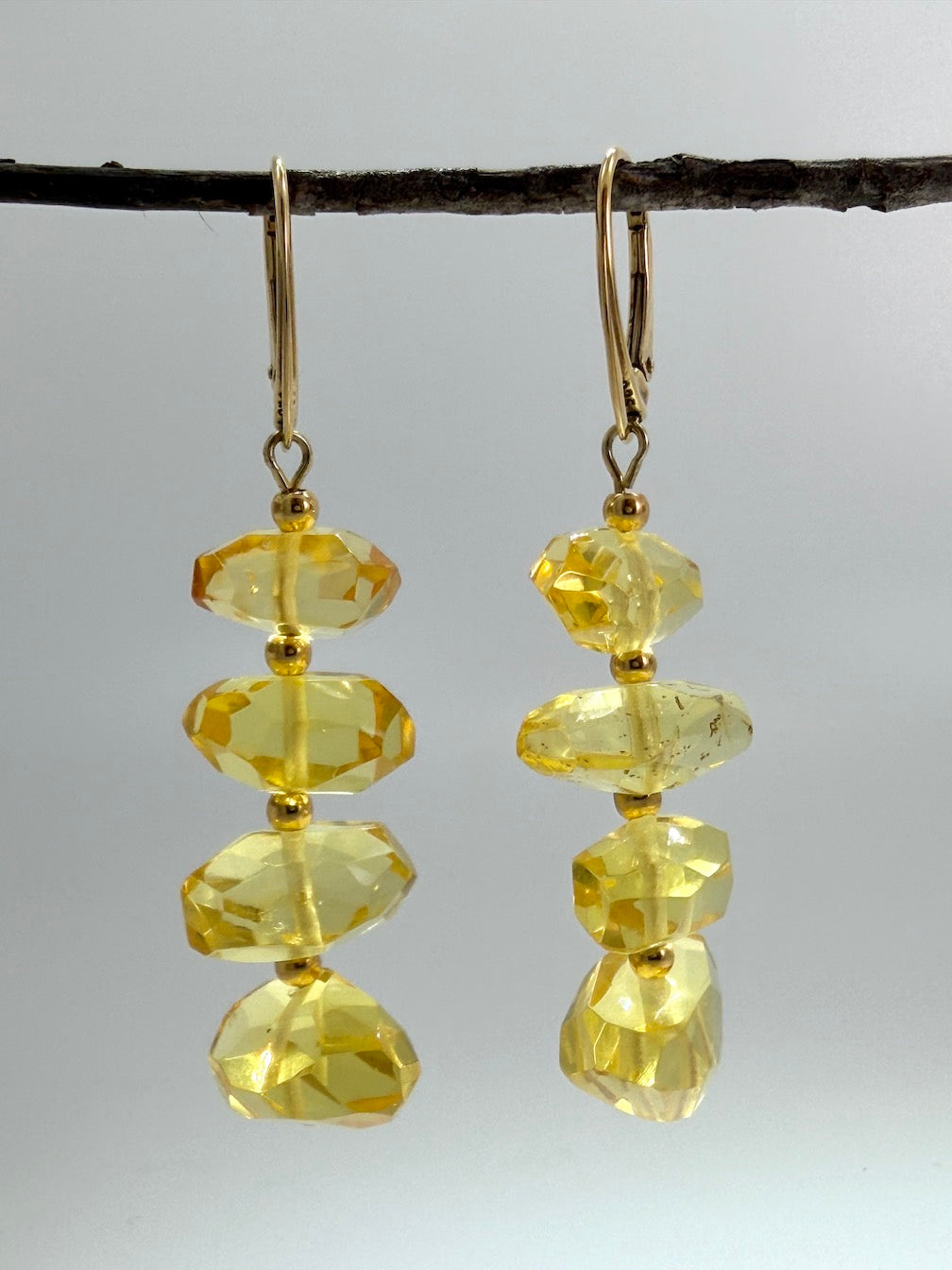 Genuine Lemon Baltic Amber Drop Earrings – Gold Plated Sterling Silver Lever Back