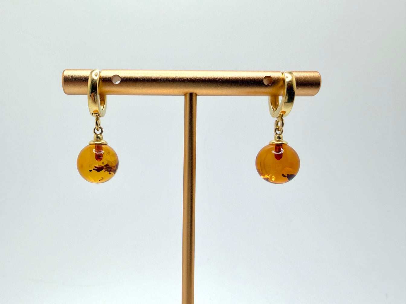 Gold Plated Sterling Silver Baltic Amber Drop Earrings – Handmade in Lithuania