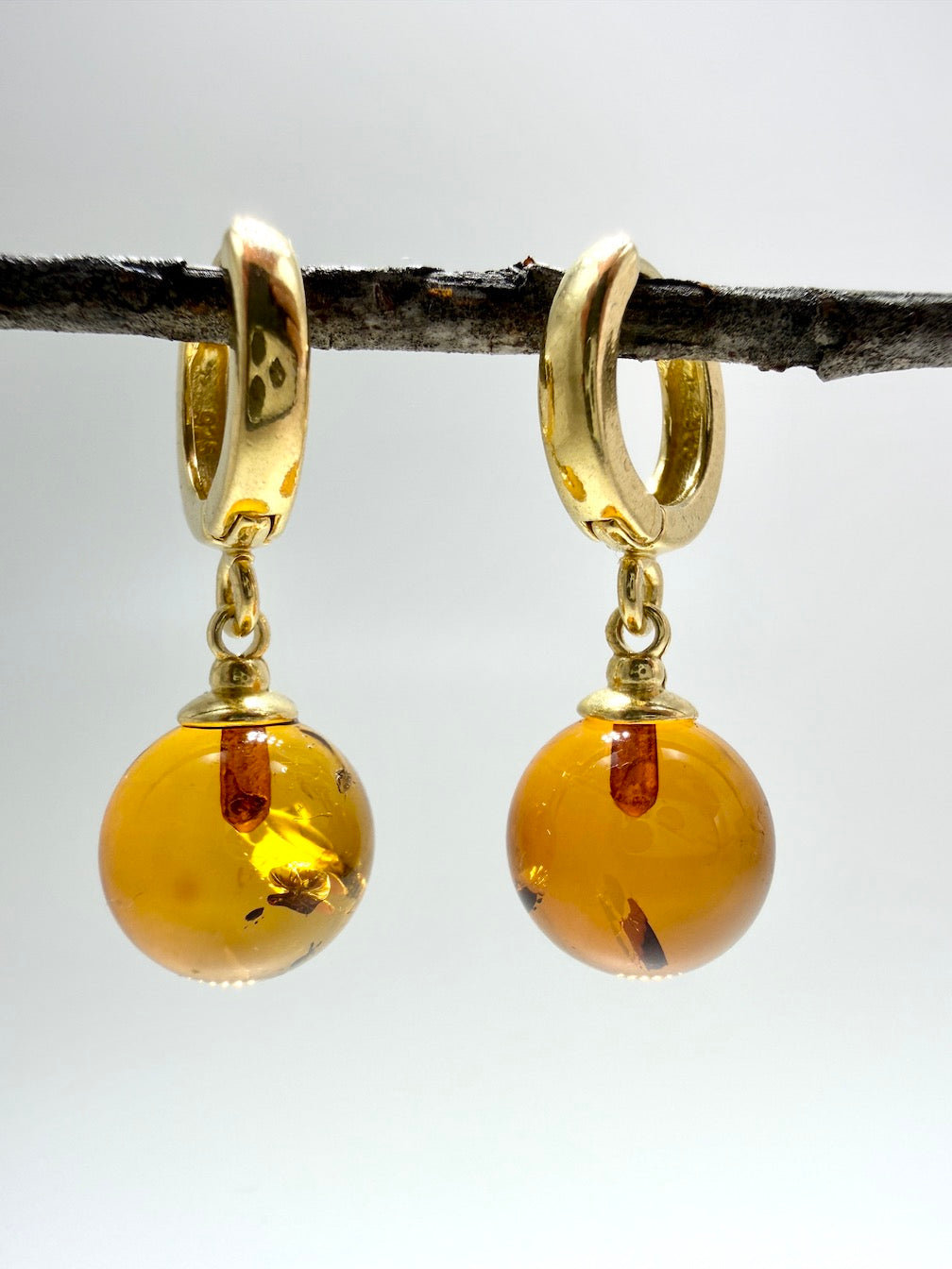 Gold Plated Sterling Silver Baltic Amber Drop Earrings – Handmade in Lithuania