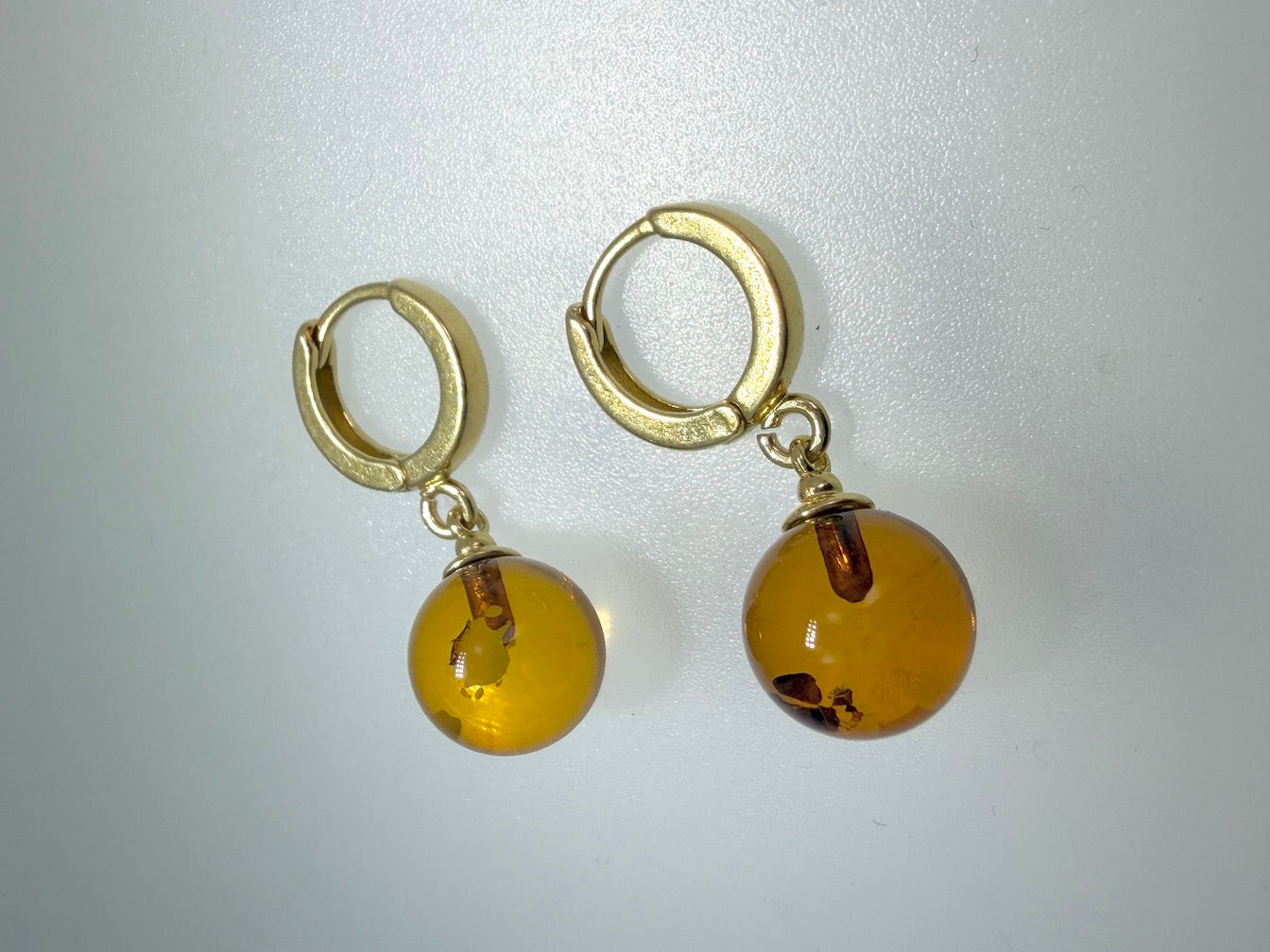 Gold Plated Sterling Silver Baltic Amber Drop Earrings – Handmade in Lithuania