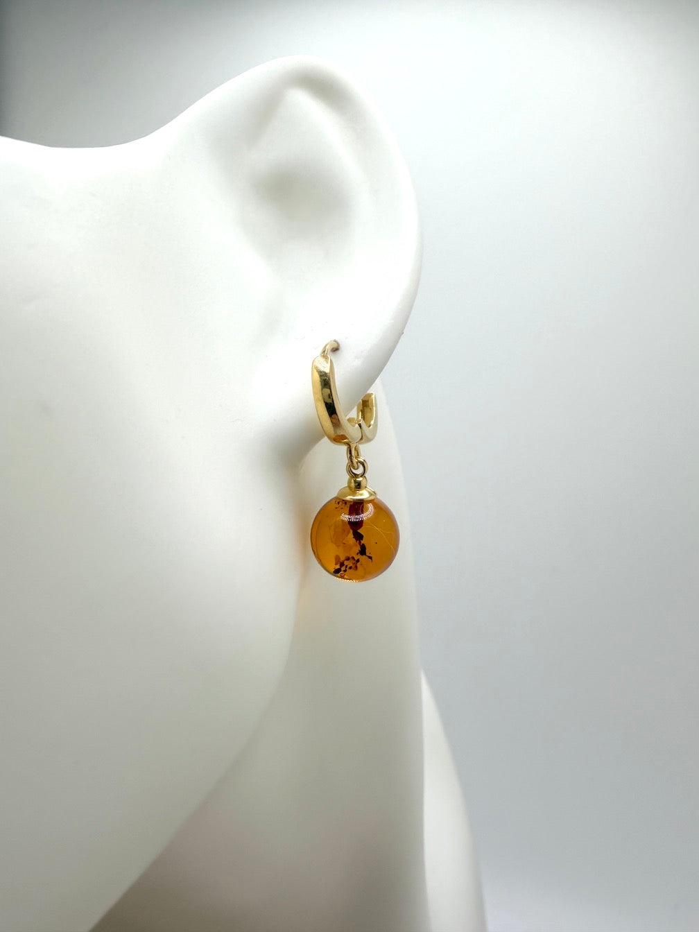 Gold Plated Sterling Silver Baltic Amber Drop Earrings – Handmade in Lithuania