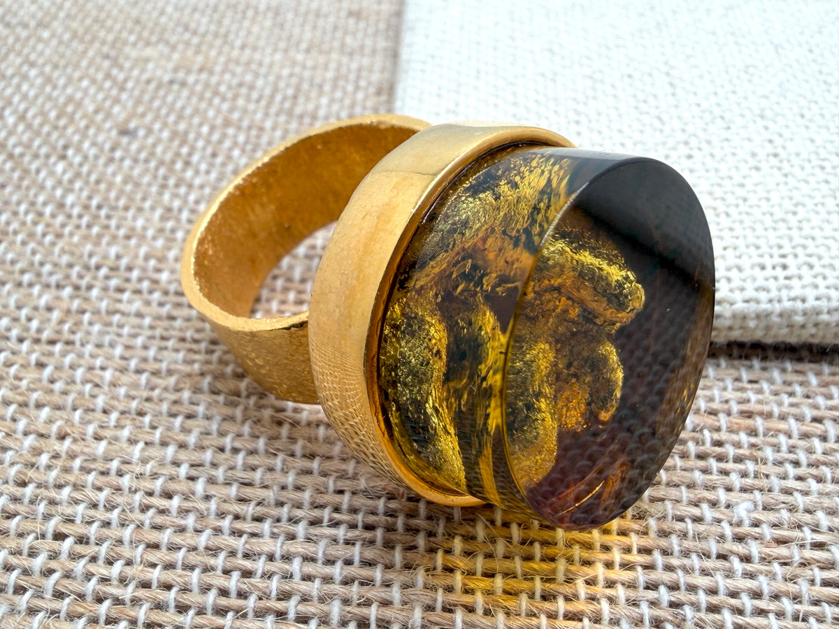 Gold Plated Sterling Silver Baltic Amber Statement Ring