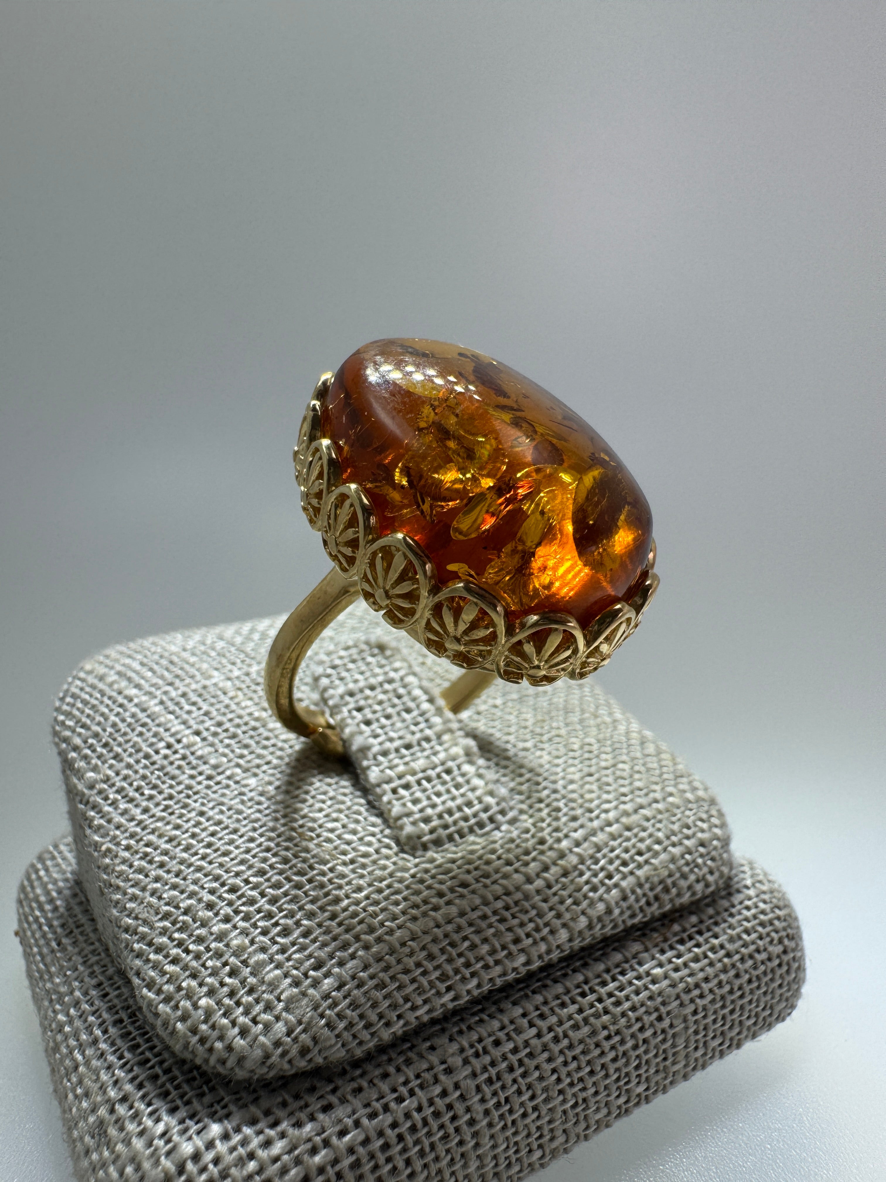 Gold Plated Sterling Silver Cognac Baltic Amber Ring