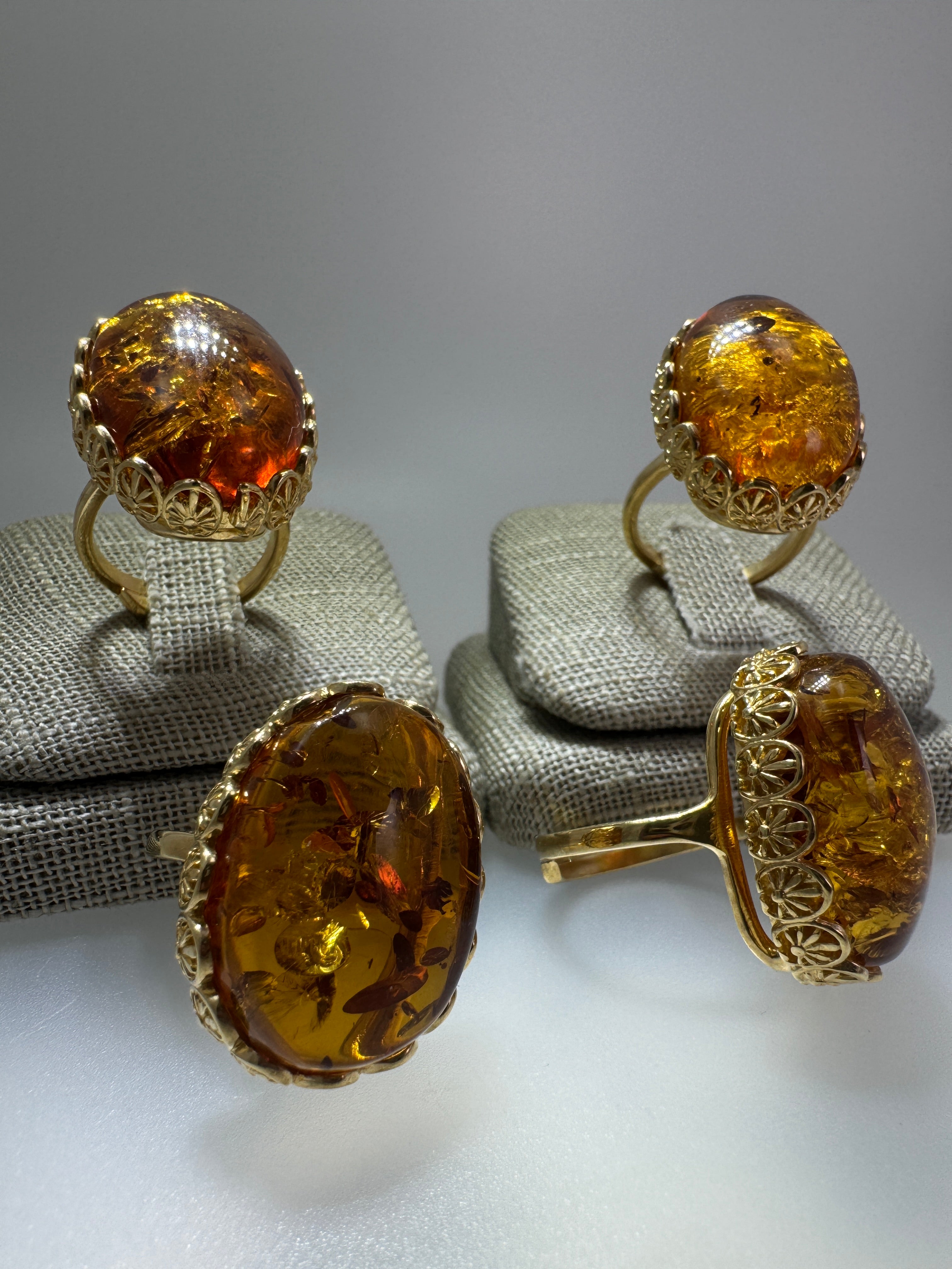 Gold Plated Sterling Silver Cognac Baltic Amber Ring