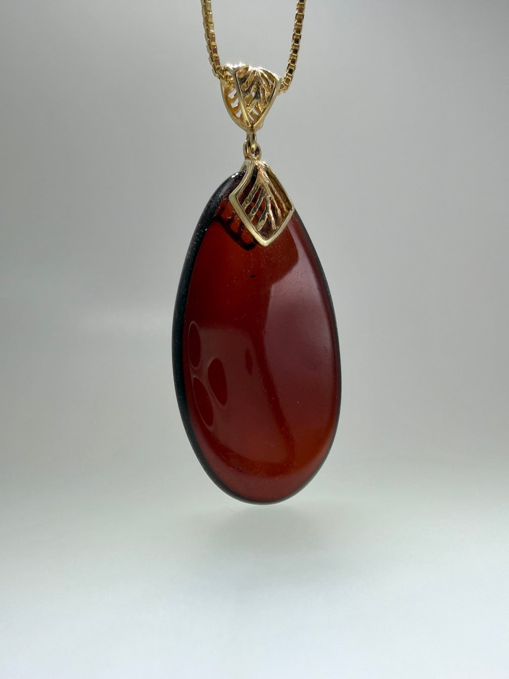 Gold Plated Sterling Silver & Genuine Baltic Amber Pendant – Rare Dark Cherry Amber – Three Unique Designs Available