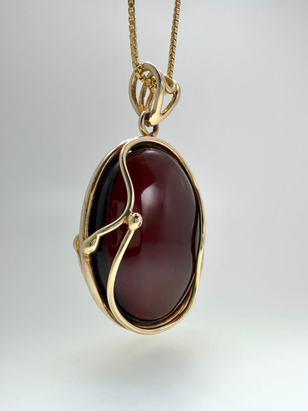 Gold Plated Sterling Silver & Genuine Baltic Amber Pendant – Rare Dark Cherry Amber – Three Unique Designs Available