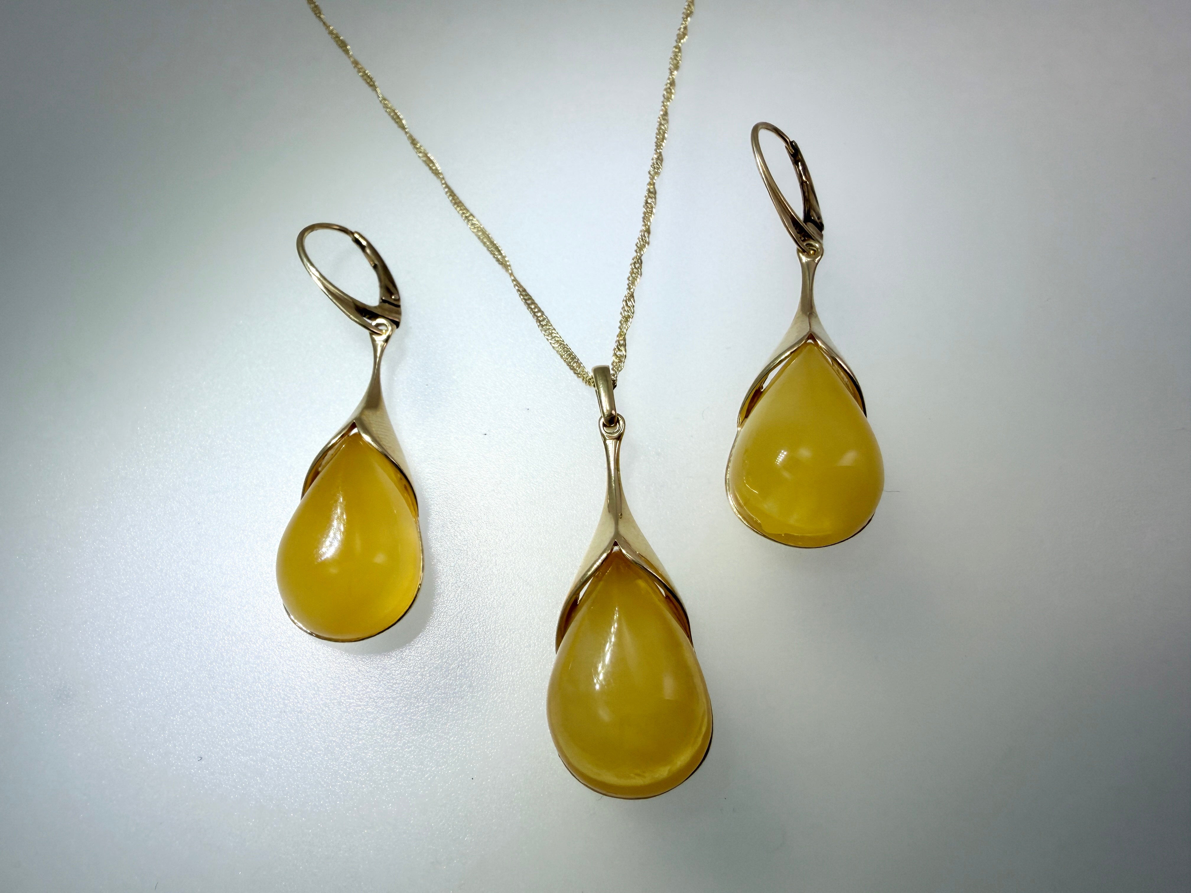 Gold Plated Sterling Silver • Genuine Butterscotch Baltic Amber Set