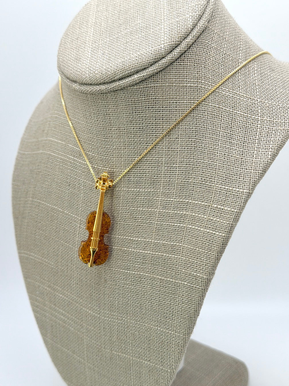 Gold Platted Sterling Silver & Cognac Baltic Amber Double Bass Contrabass Pendant Brooch | 2-in-1 Music Lover Gift