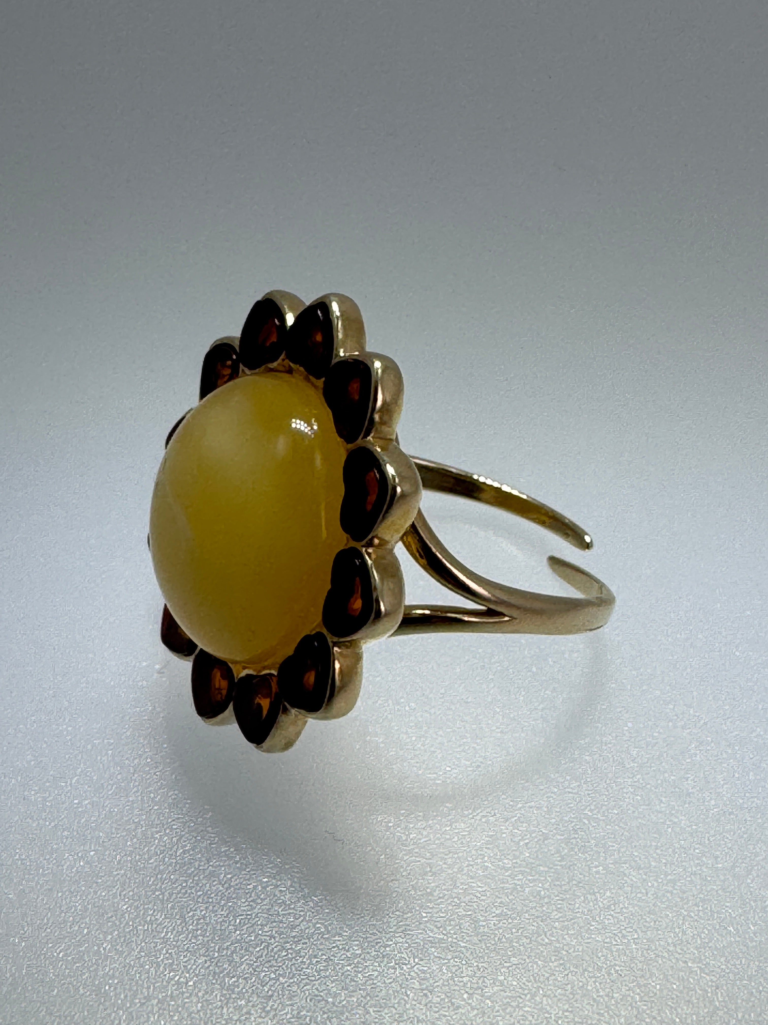 Gold Plated Sterling Silver Baltic Amber Heart Ring – Adjustable Multi-Stone Handmade in Poland