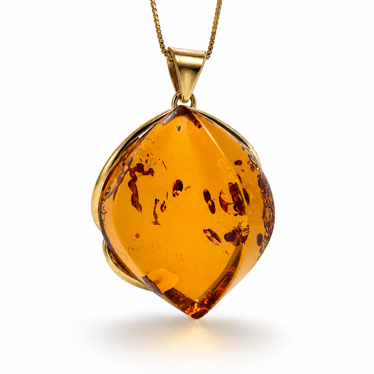 Genuine Baltic Amber Faceted Pendant Necklace