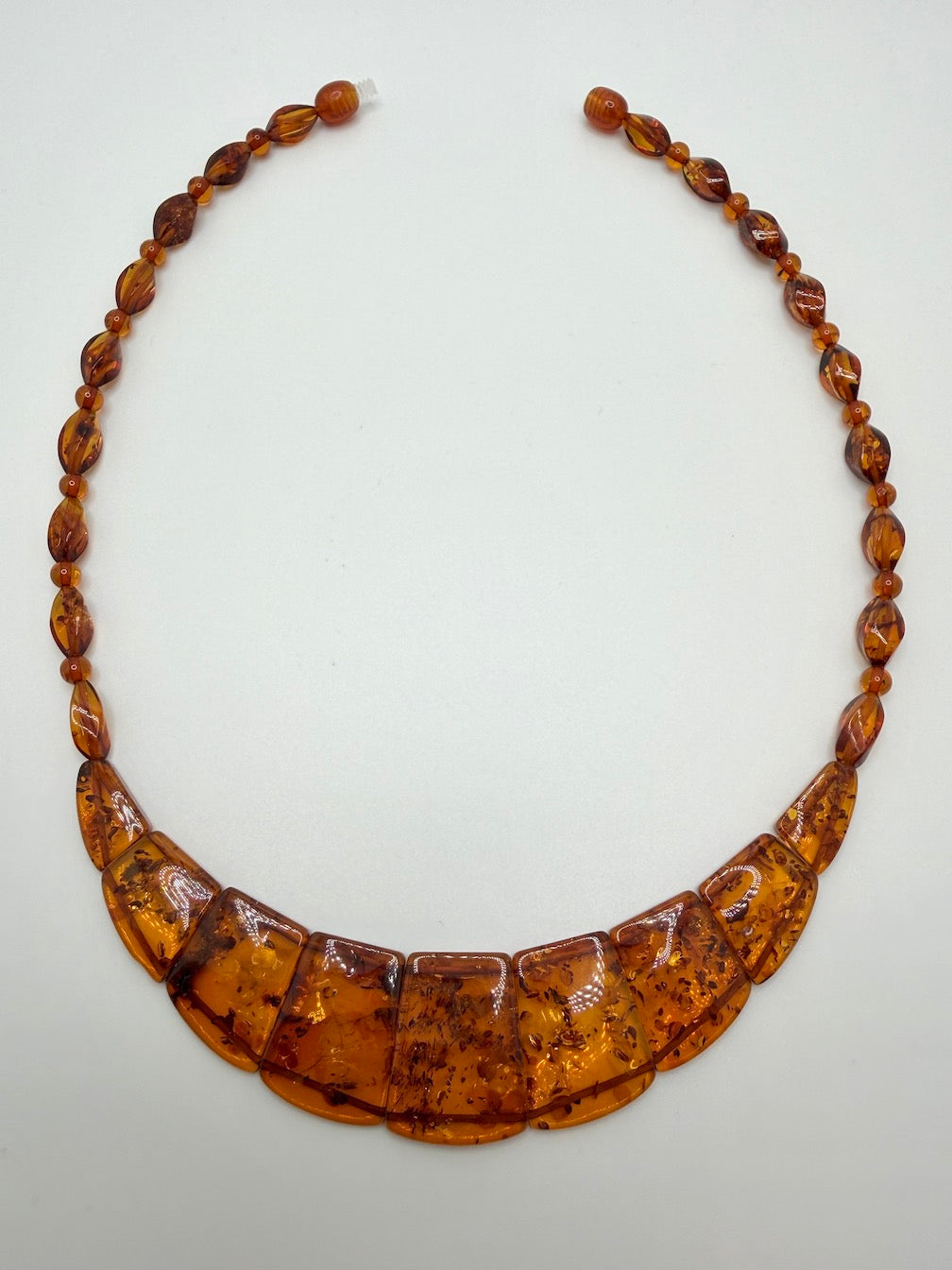 Graduated Baltic Amber Bib Necklace Genuine Honey Cognac Beads, Elegant Flat-Cut Design
