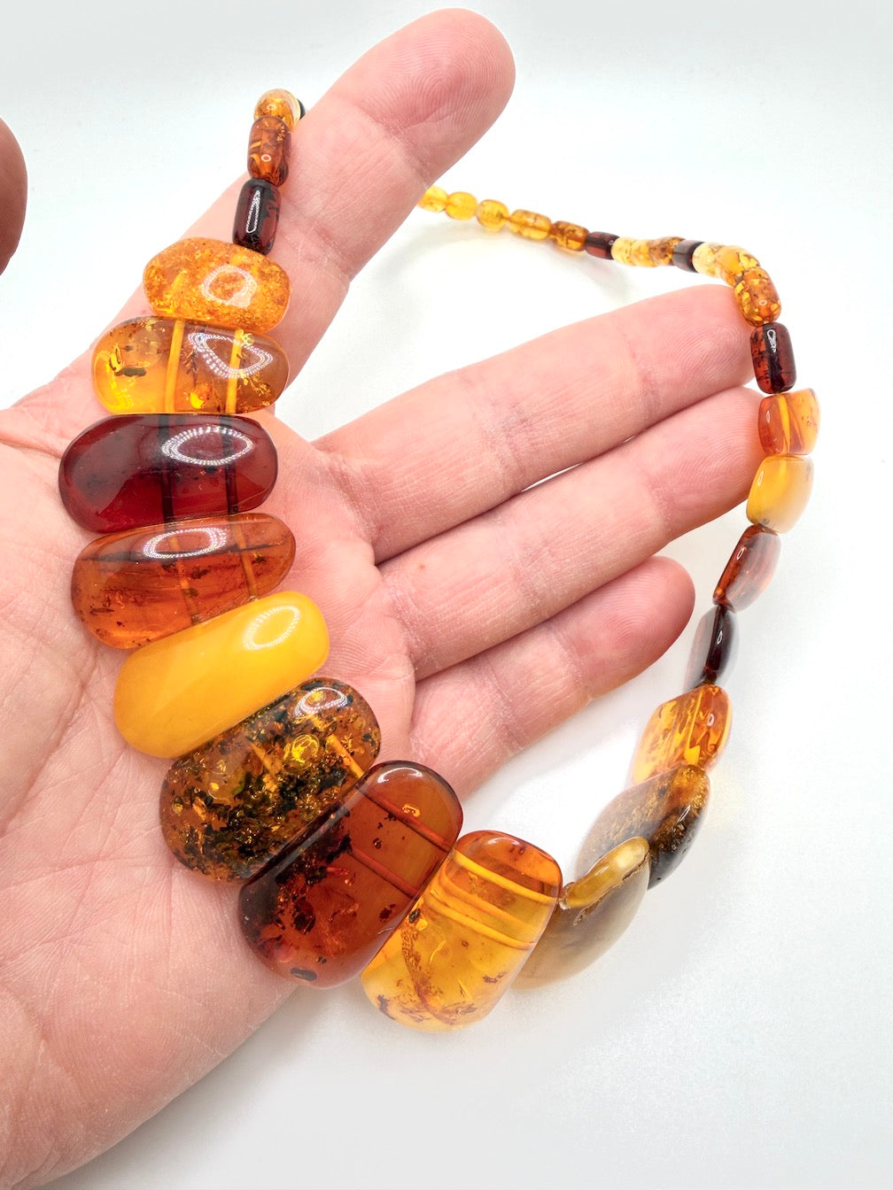 Graduated Baltic Amber Bib Necklace Genuine Multi-Color Beads, Elegant Flat-Cut Design