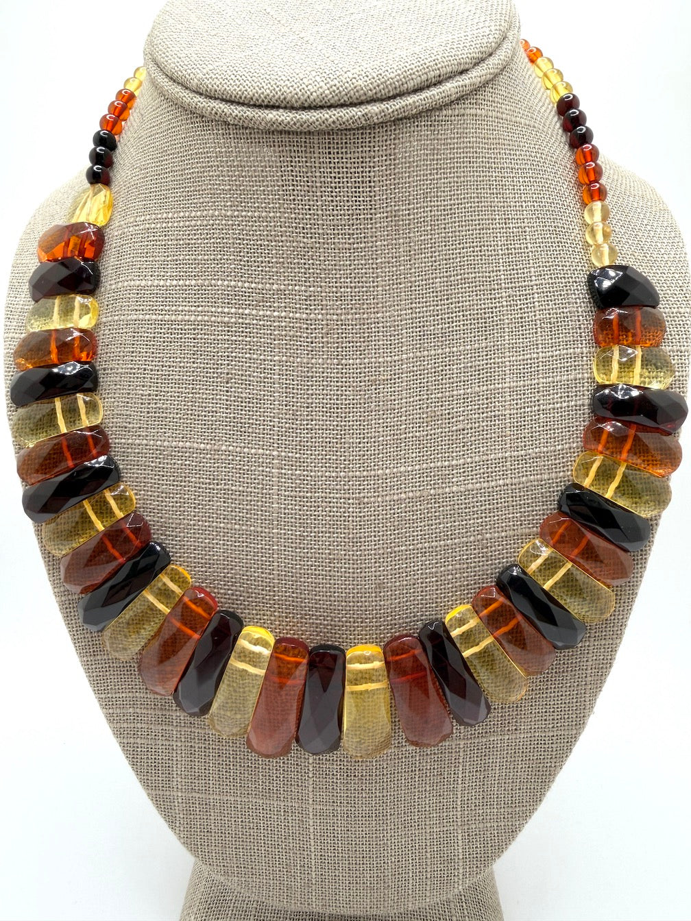 Graduated Faceted Baltic Amber Bib Necklace Genuine Multi-Color Beads