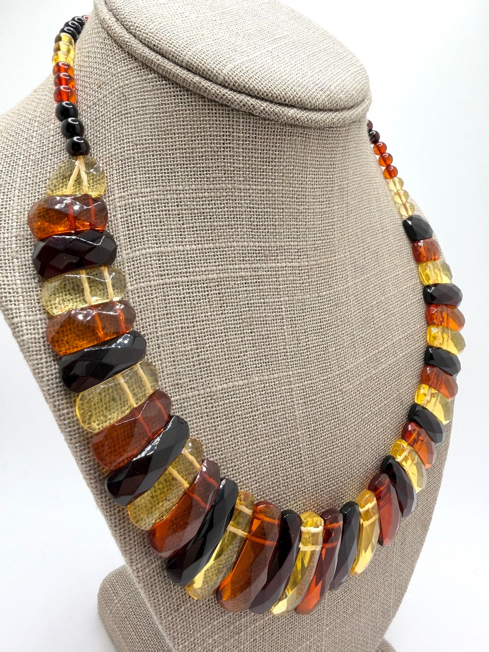 Graduated Faceted Baltic Amber Bib Necklace Genuine Multi-Color Beads