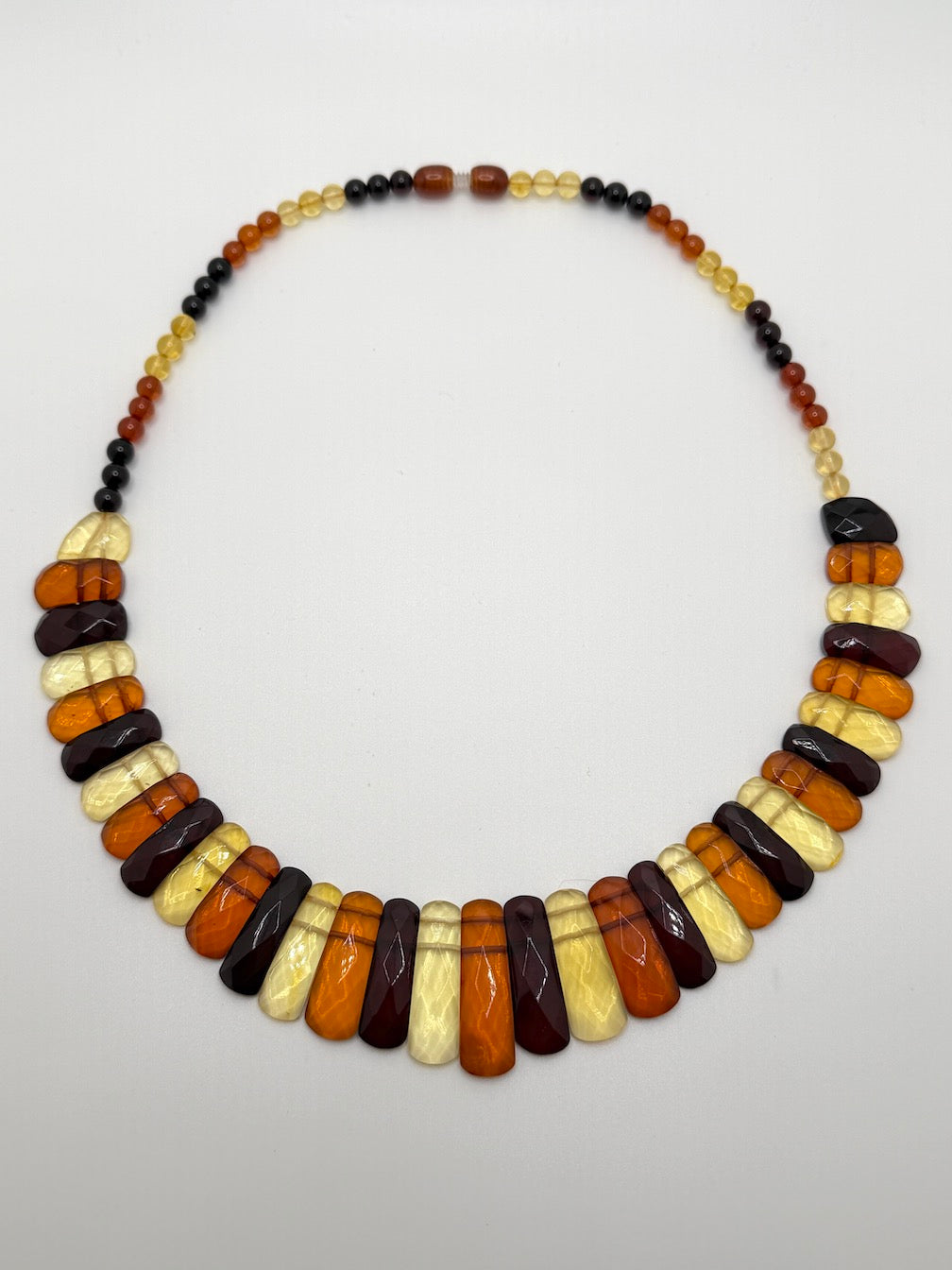 Graduated Faceted Baltic Amber Bib Necklace Genuine Multi-Color Beads