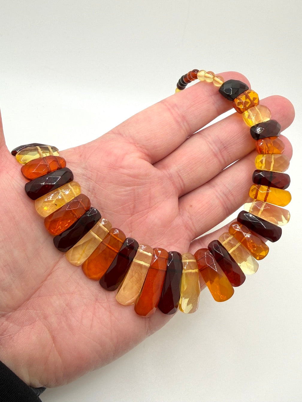 Graduated Faceted Baltic Amber Bib Necklace Genuine Multi-Color Beads