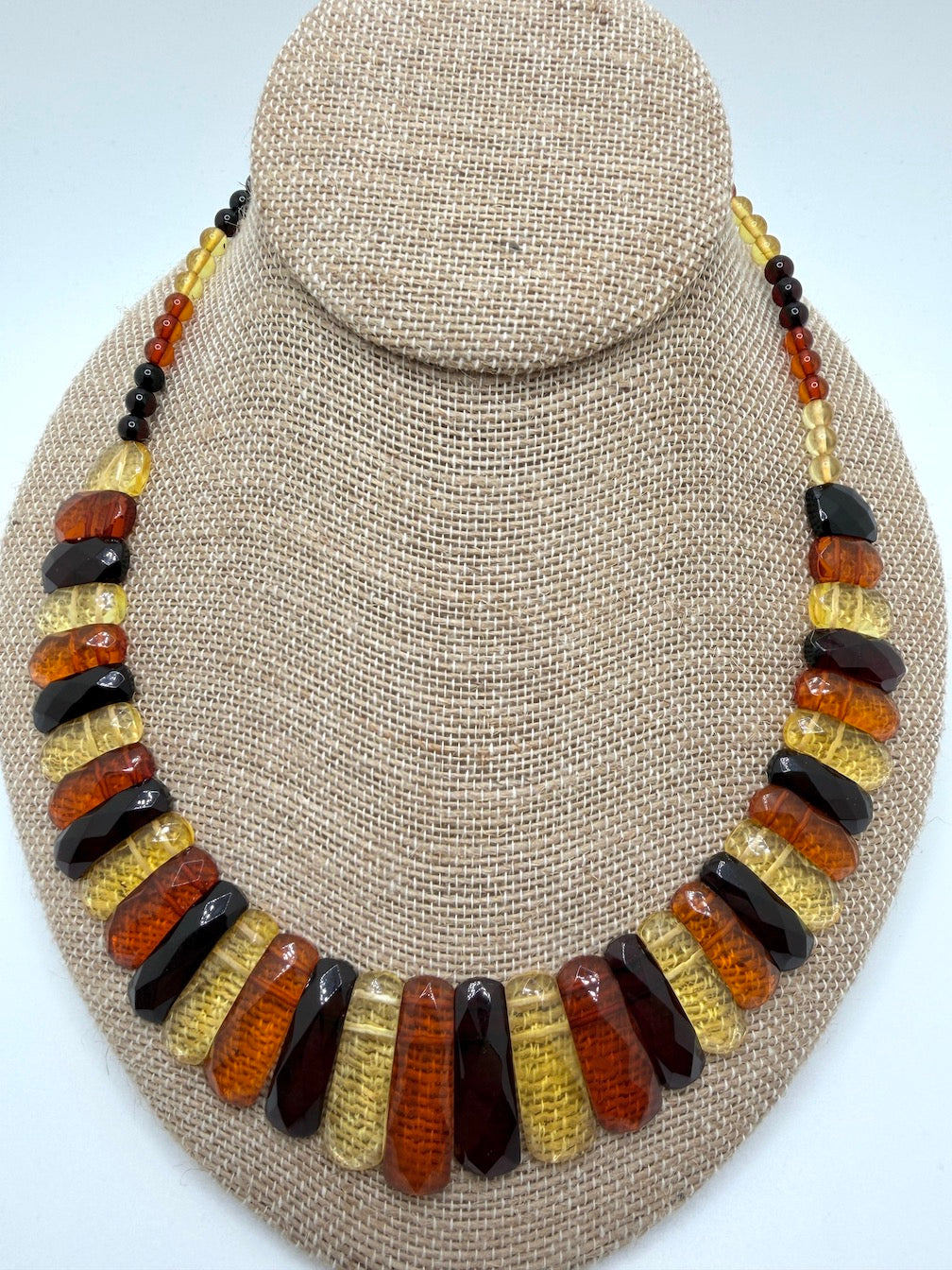 Graduated Faceted Baltic Amber Bib Necklace Genuine Multi-Color Beads