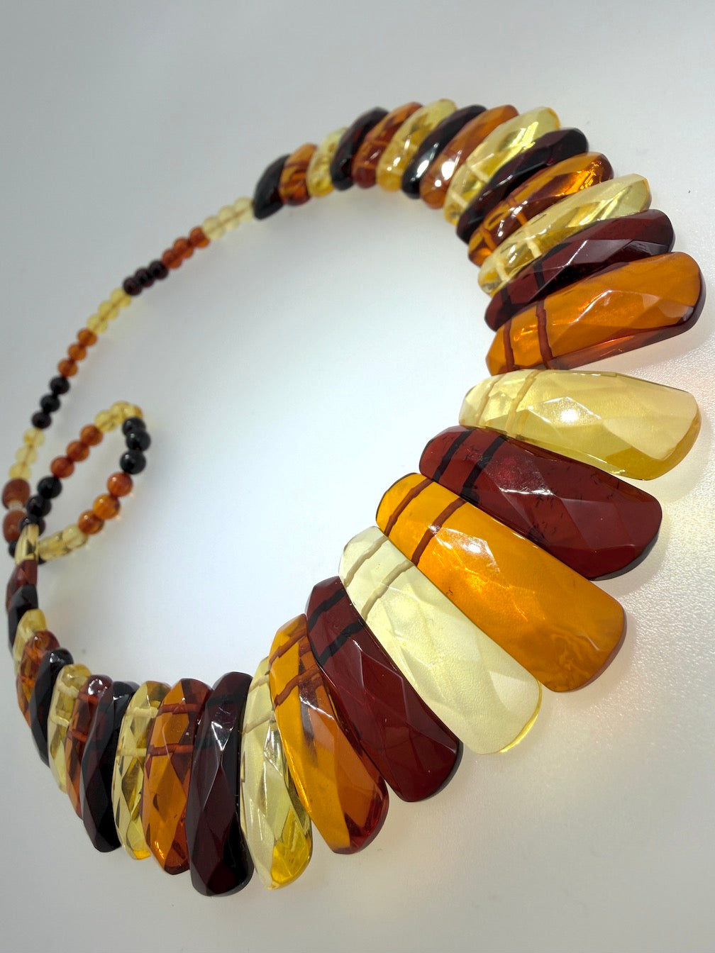Graduated Faceted Baltic Amber Bib Necklace Genuine Multi-Color Beads