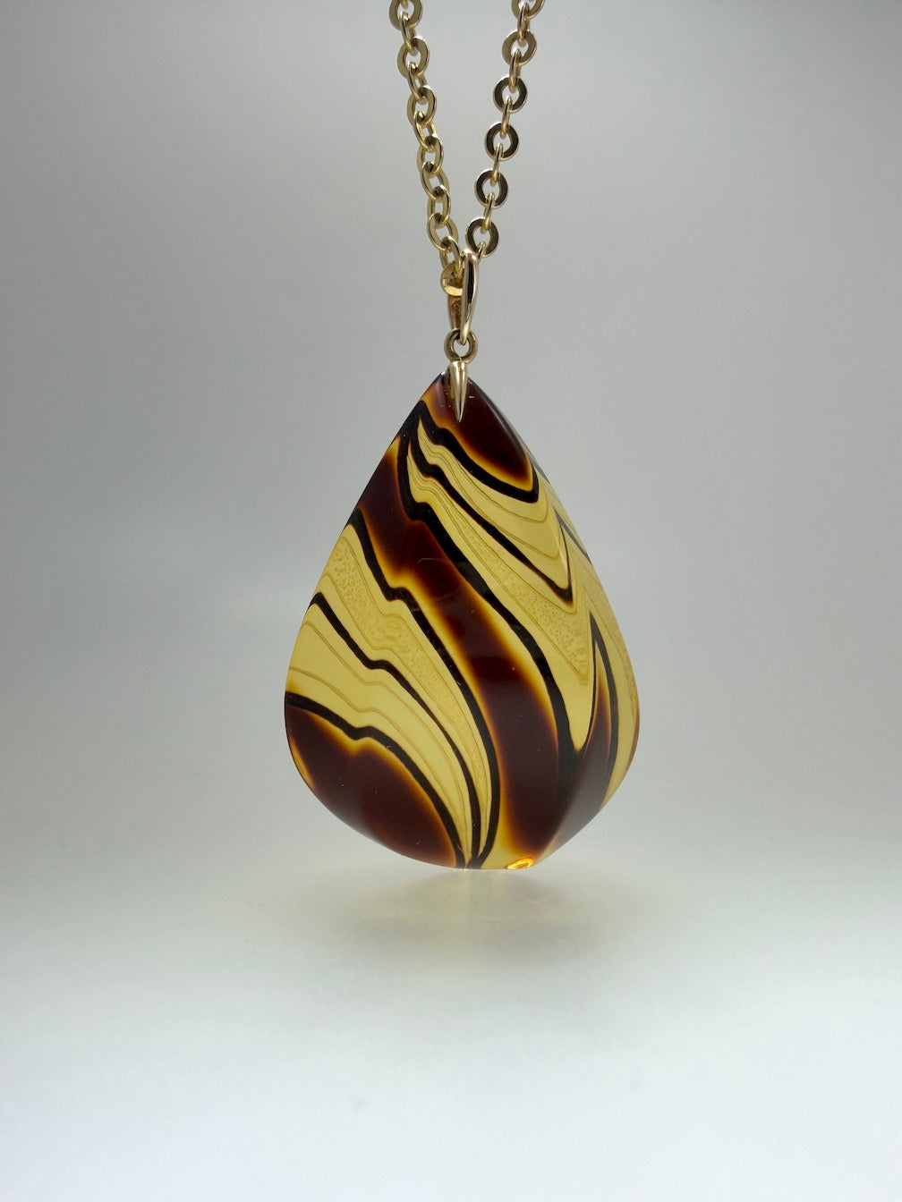 Hand Etched Modern Baltic Amber Pendant with 14K Gold Bale and Optional 14K Gold Chain