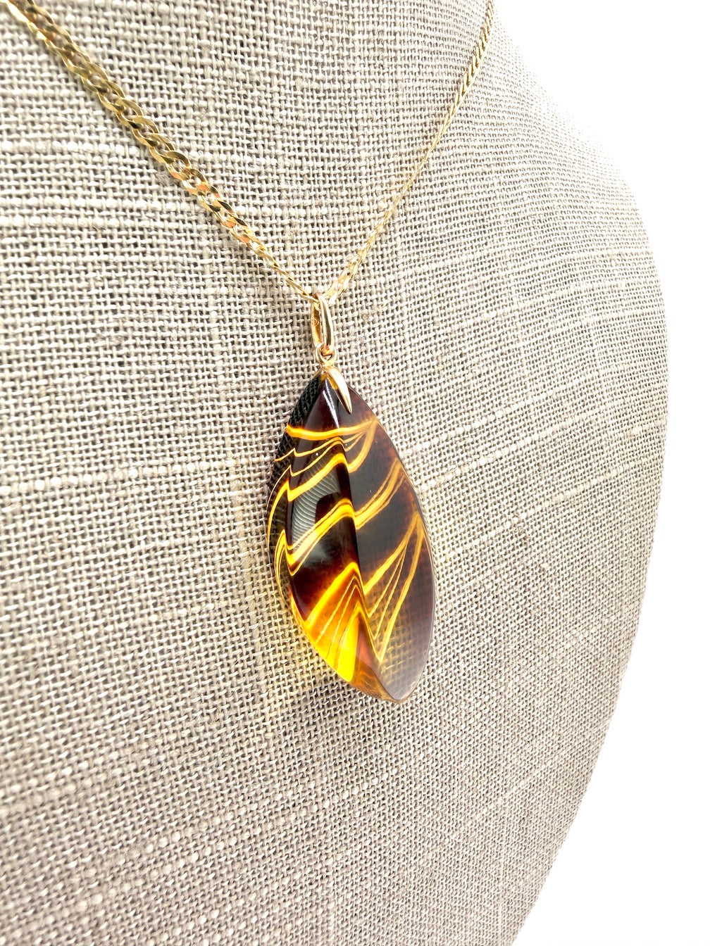 Hand Etched Modern Baltic Amber Pendant with 14K Gold Bale and Optional 14K Gold Chain