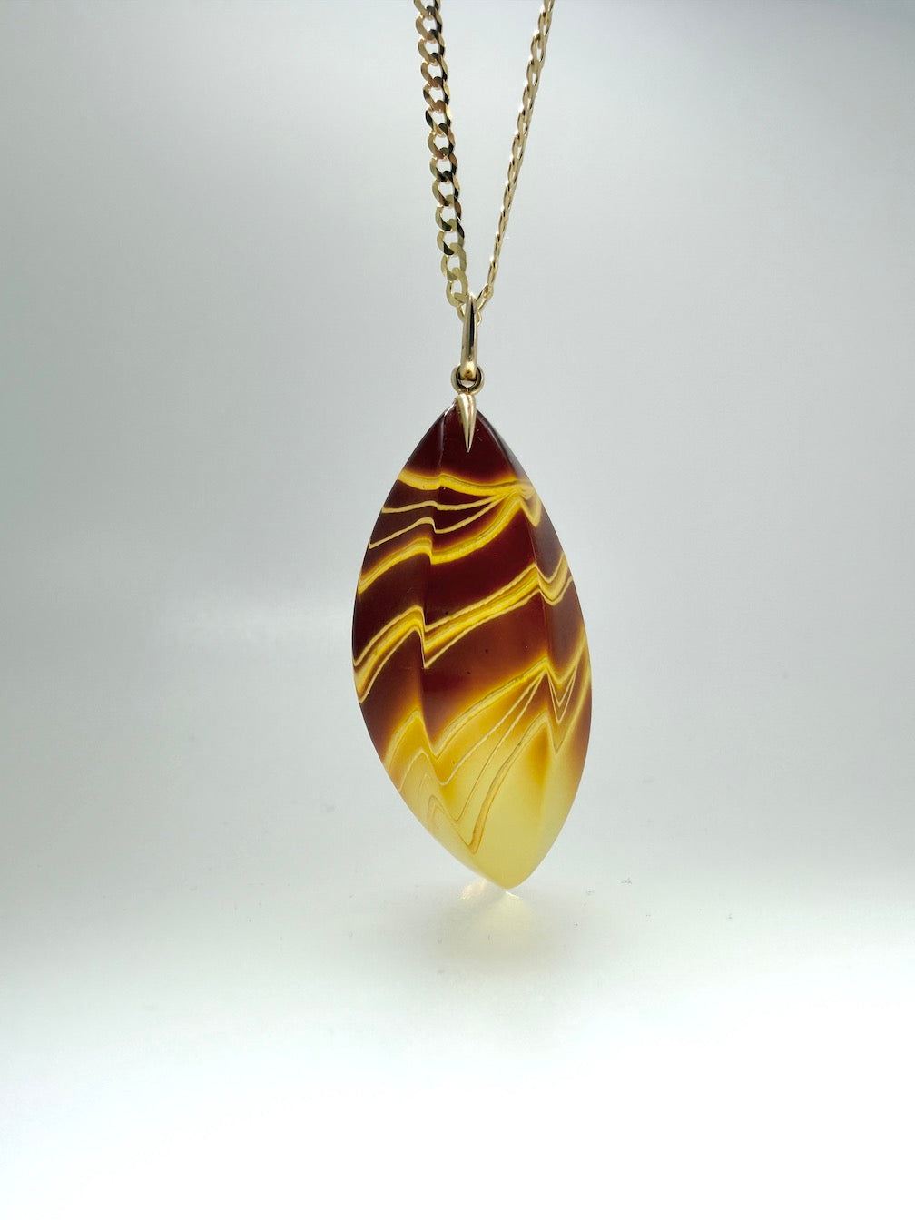 Hand Etched Modern Baltic Amber Pendant with 14K Gold Bale and Optional 14K Gold Chain