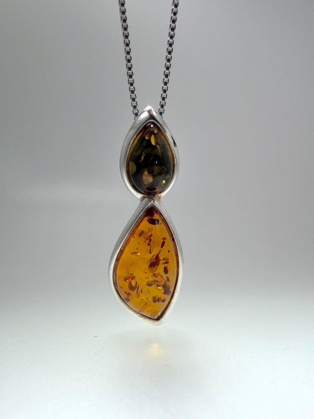 Handmade 925 Sterling Silver Baltic Amber & Turquoise Drop Pendant Necklace