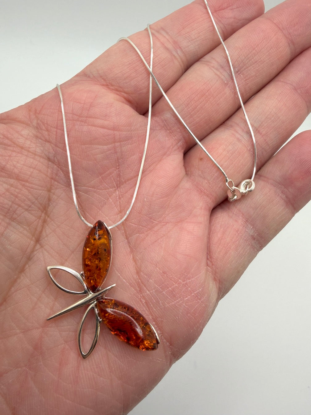 Baltic Amber Butterfly Pendant Necklace – Honey Amber & Sterling Silver