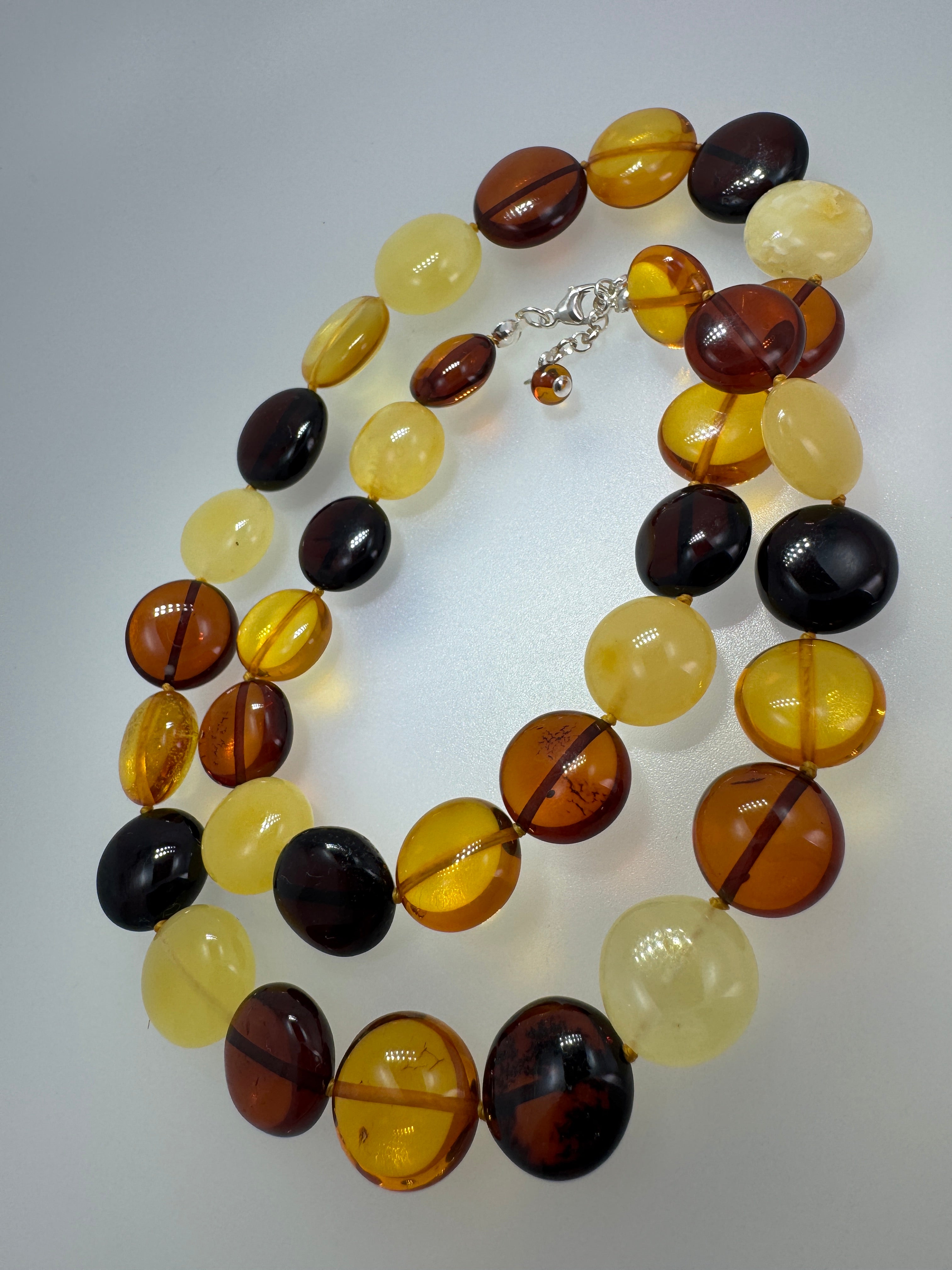 Handmade Baltic Amber Coin Bead Necklace | Butterscotch, Lemon, Honey & Cherry | 22” + 2” Extension | Lithuania